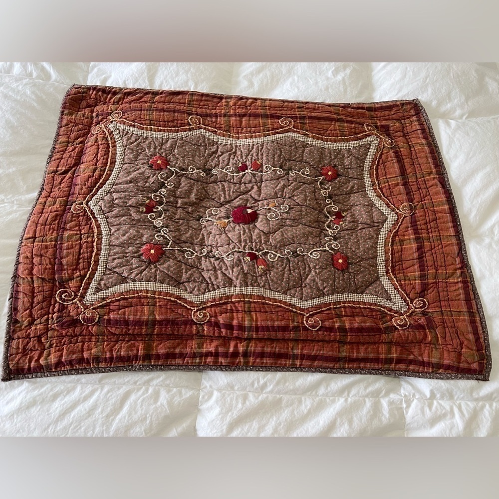ONE Pottery Barn B&B Embroidered Floral Standard Pillow Sham Brown.